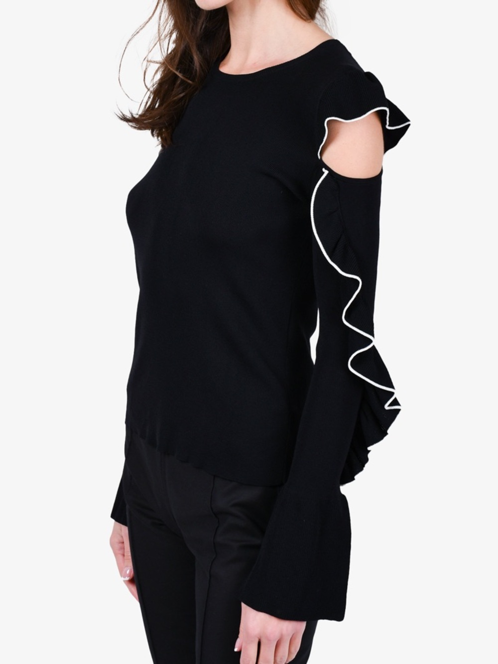 MAJE BLACK RUFFLE/CUT-OUT DETAIL SIZE 3 - Picture 6 of 8